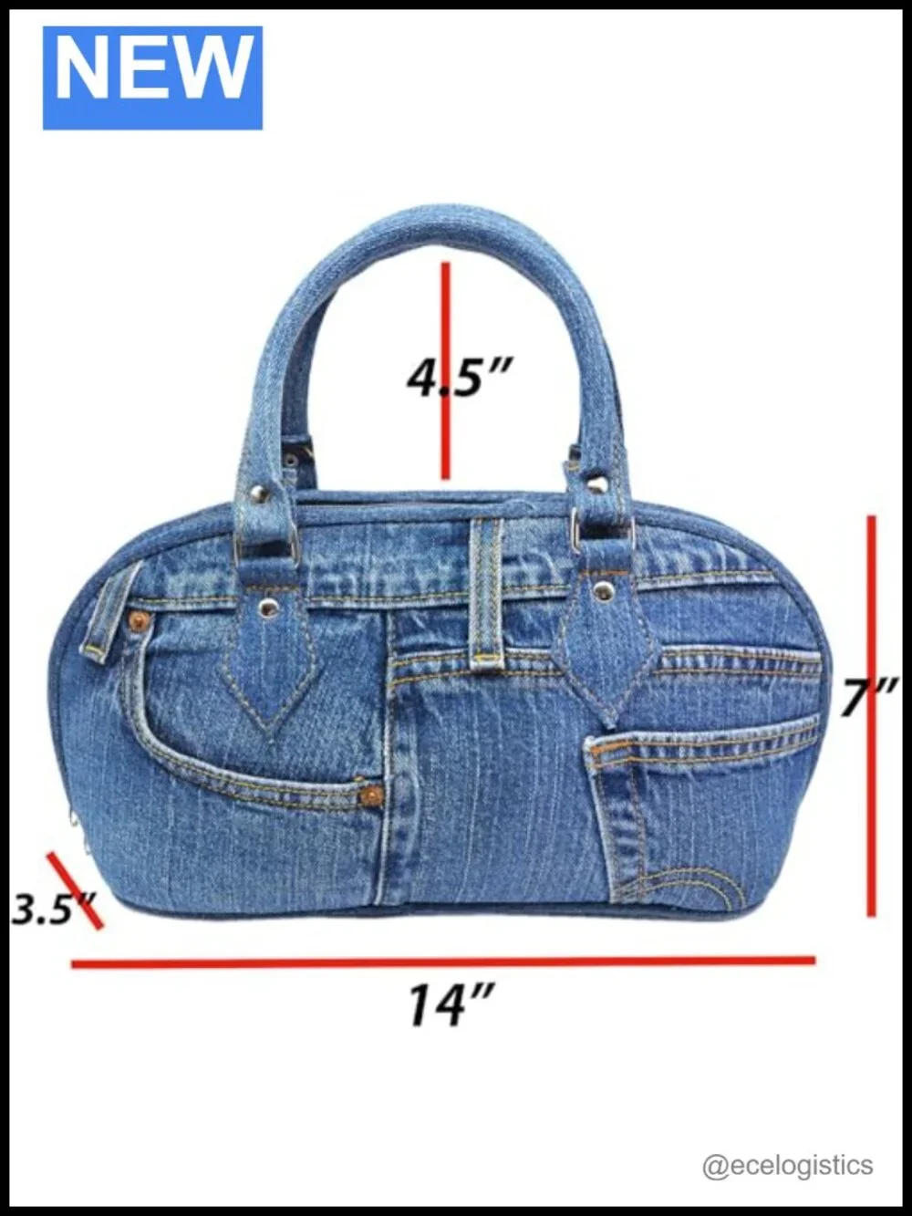 Upcycled Denim Satchel Handbag Top Handle Purse Curved Zipper